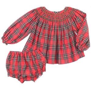 Cecil & Lou Baby Girl Red Green Smocked Plaid Diaper Set 18 Months Christmas